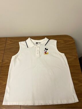 Vintage Mickey Unlimited Womens White Cotton Golf Sleeveless Polo Shirt
